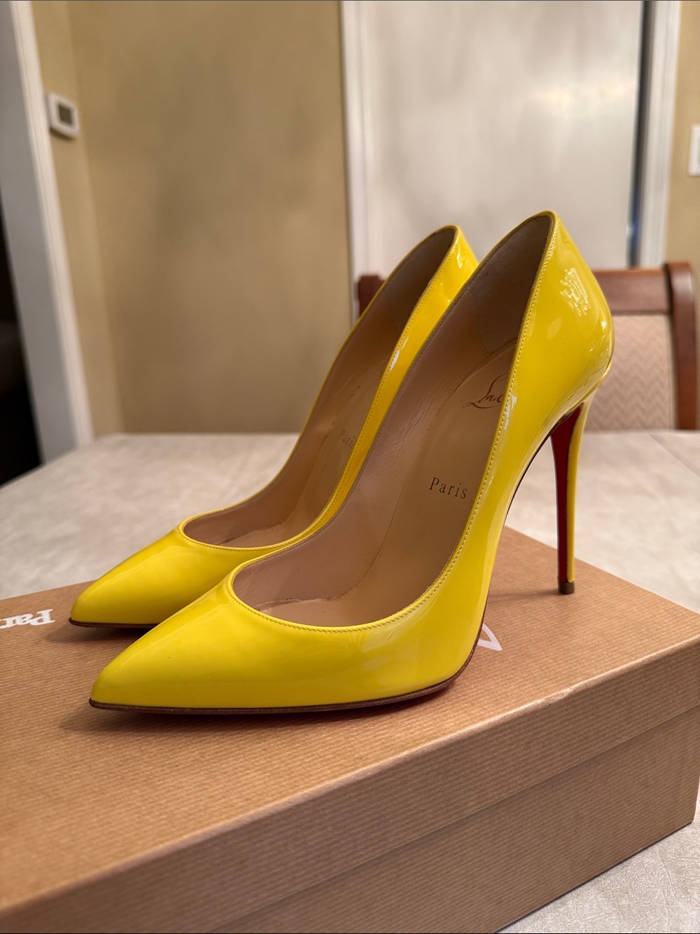 Christian Louboutin Yellow Patent Pointed-Toe Stiletto Pumps - Picture 6 of 10